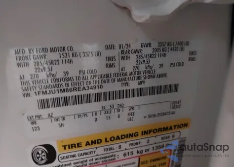 2024 Ford Expedition Platinum z USA, uszkodzony, nr VIN 1FMJU1M86REA34910